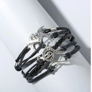 Bird anchor treble clef staff infinity linked bracelet 5 pc set